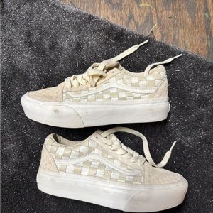 Vans Women's Cream Woven Checkerboard Sneakers 7